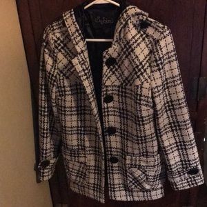 Hooded tweed jacket with pockets and hood